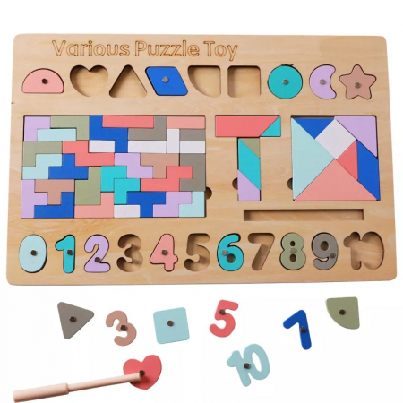 Tablite educative - Joc educativ din lemn 5 activitati Various Puzzle Toy, multicolor