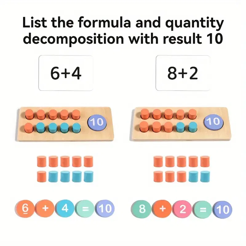 Joc Educativ din lemn cu adunari, scaderi si numarat Ten Frame, multicolor [2]