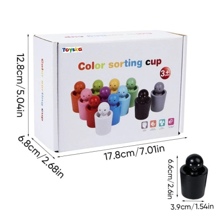 Joc Educativ din lemn de sortare și asociere Color Cup 12 culori, multicolor [7]