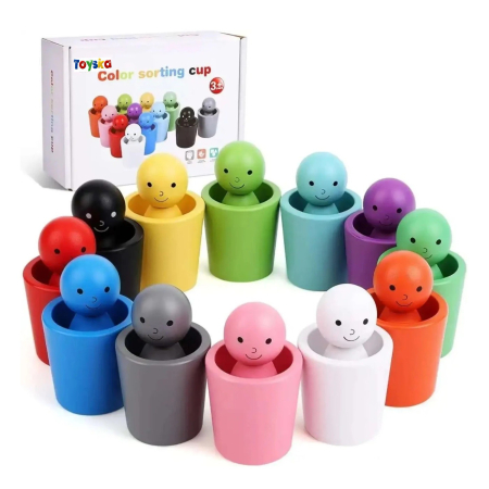 Jucarii educative si creative - Joc Educativ din lemn de sortare și asociere Color Cup 12 culori, multicolor