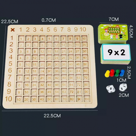 Joc educativ din lemn Tabla Inmultirii cu Cartonase, Pioni si Zaruri, multicolor [7]