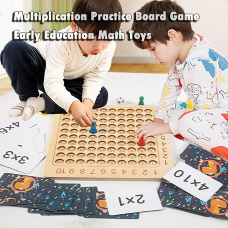 Joc educativ din lemn Tabla Inmultirii cu cartonase, zaruri si pioni, multicolor [3]