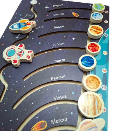 Joc educativ labirint in limba Romana din lemn Sistemul Solar, multicolor [1]