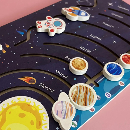 Joc educativ labirint in limba Romana din lemn Sistemul Solar, multicolor [1]