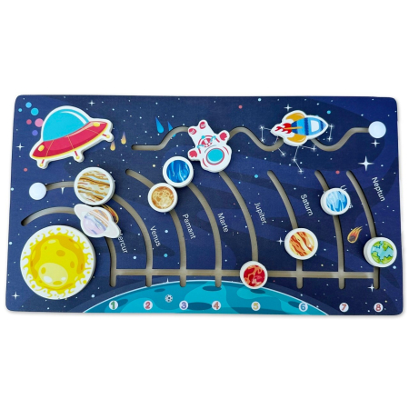 Jucarii educative si creative - Joc educativ labirint in limba Romana din lemn Sistemul Solar, multicolor