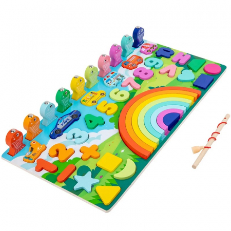 Tablite educative - Joc educativ logaritmic Montessori din lemn 5 in 1 Curcubeu, multicolor