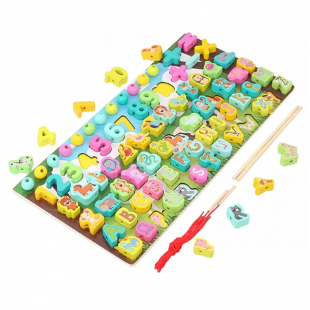 Joc educativ logaritmic Montessori din lemn 6 in 1 Animale, Snuruit si indemanare , multicolor [0]