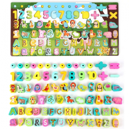Joc educativ logaritmic Montessori din lemn 6 in 1 Animale, Snuruit si indemanare , multicolor [1]