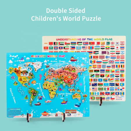 Joc educativ magnetic din lemn Harta Lumii, 184 cartonase, multicolor [1]