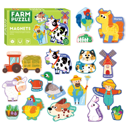 Jucarii educative si creative - Joc educativ Magnetic Ferma Animalelor, 17 piese, verde