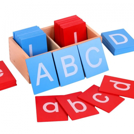 Joc educativ Montessori cu Litere senzoriale pe placute din lemn Sandpaper, multicolor [2]