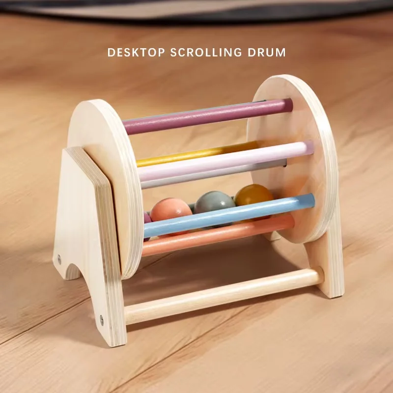 Joc educativ Montessori din lemn Tambur cu bile colorate, multicolor [4]