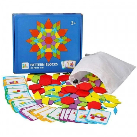 Jucarii educative si creative - Joc educativ Tangram 155 piese din lemn, multicolor