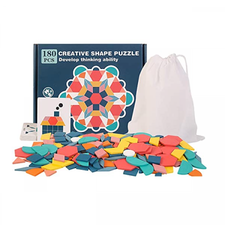 Joc educativ Tangram 180 piese din lemn, multicolor