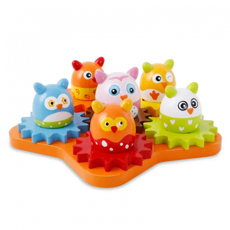 Jucarii Montessori din lemn - Joc Indemanare puzzle cu roti zimtate, multicolor