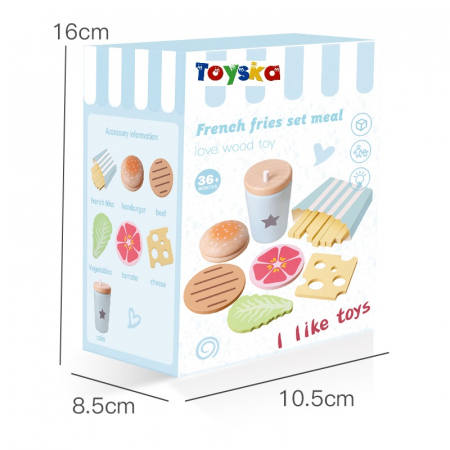 Joc lemn Meniu Hamburger jucarie French Fries Set, multicolor [3]