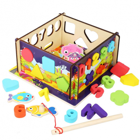 Joc Lemn Pescuit Magnetic si Sortator Forme si Cifre Intelligence Fishing Box, multicolor [0]