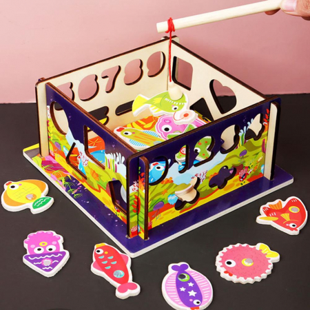 Joc Lemn Pescuit Magnetic si Sortator Forme si Cifre Intelligence Fishing Box, multicolor [6]