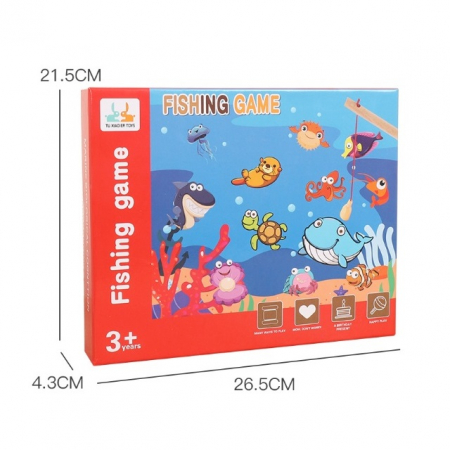 Joc magnetic de Pescuit din lemn Animale Marine, 34 piese, multicolor [5]