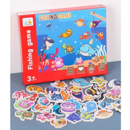 Joc magnetic de Pescuit din lemn Animale Marine, 34 piese, multicolor [1]