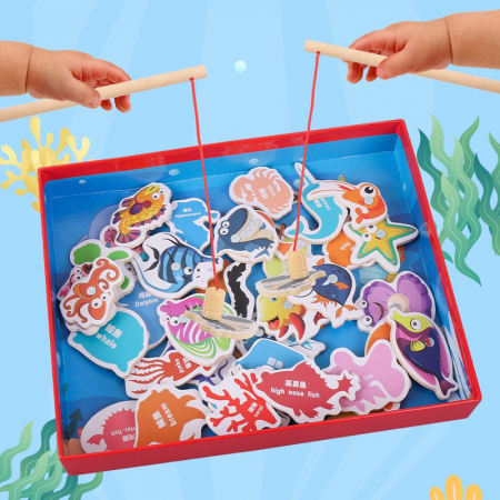 Joc magnetic de Pescuit din lemn Animale Marine, 34 piese, multicolor [2]