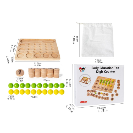 Joc Matematic din Lemn, Adunare si Scadere cu bile si jetoane, multicolor [7]