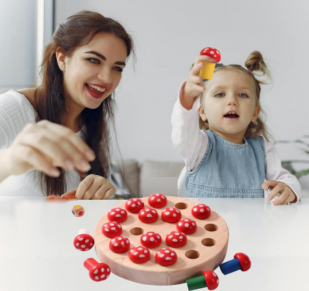 Joc memorie din lemn Memory Chess Ciuperci, multicolor [3]