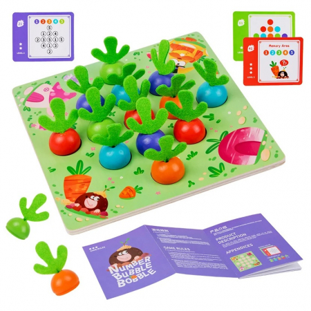 Jucarii Montessori din lemn - Joc memorie si asociere din lemn cu numere Number Bubble, multicolor
