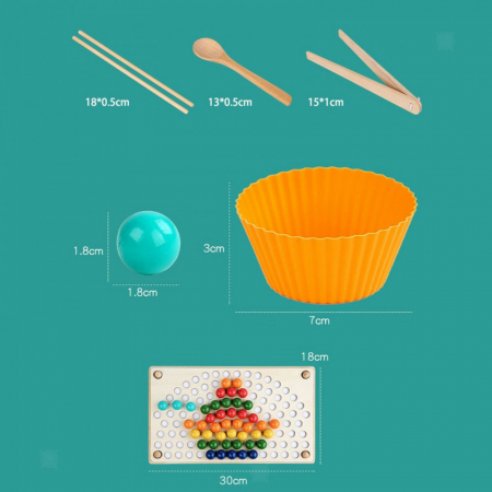 Joc Montessori de indemanare si asociere cu bile din lemn Curcubeu Rainbow Clip, multicolor [9]