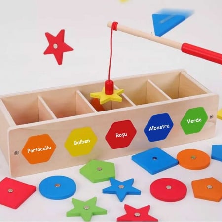Joc Montessori de motricitate, sortare culori, asociere forme si pescuit magnetic in limba Romana [5]
