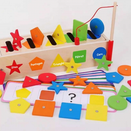 Joc Montessori de motricitate, sortare culori, asociere forme si pescuit magnetic in limba Romana [3]
