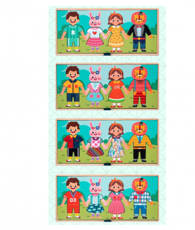 Joc Montessori din lemn 2 in 1, Imbraca Familia si usuca hainele, multicolor [2]