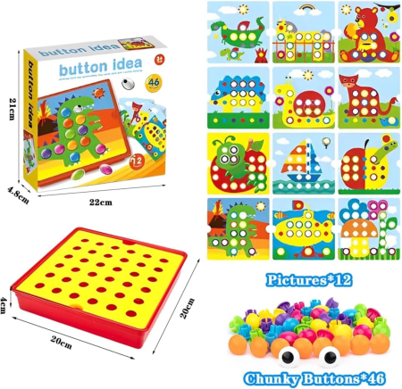 Joc Mozaic creativ Button Idea Dino, 12 cartonase, 46 de butoni [7]