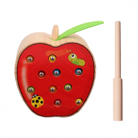 Jucarii Montessori din lemn - Joc pescuit magnetic Prinde Viermisorii din Mar, multicolor