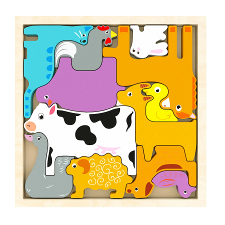 Puzzle 3D, Tetris, Animale de la Ferma , 12 piese, multicolor