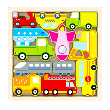 Puzzle 3D, Tetris, Vehicule, 12 piese, multicolor
