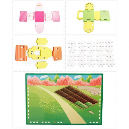Joc puzzle din lemn 3D Ferma Animalelor, 73 piese, multicolor [4]