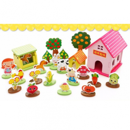 Joc puzzle din lemn 3D Ferma Animalelor, 73 piese, multicolor [2]