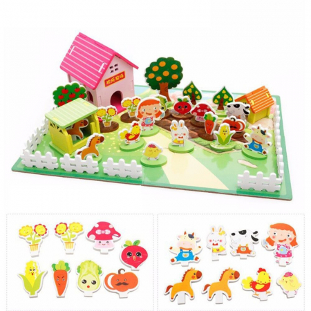 Joc puzzle din lemn 3D Ferma Animalelor, 73 piese, multicolor [1]