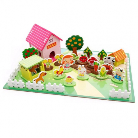 Joc puzzle din lemn 3D Ferma Animalelor, 73 piese, multicolor [0]