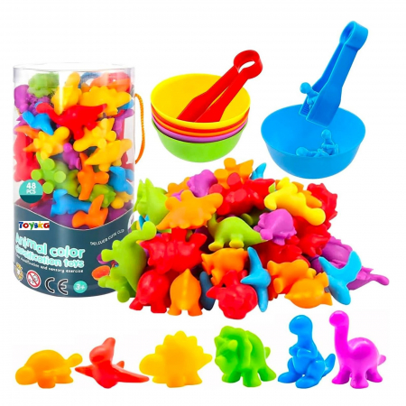 Joc sortare, clasificare culori si numarat Dinozauri, 48 piese, multicolor [1]