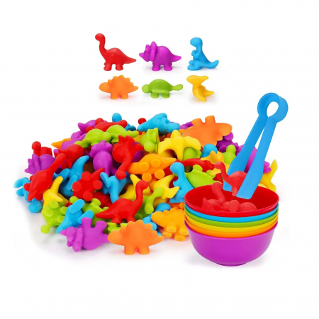 Joc sortare, clasificare culori si numarat Dinozauri, 48 piese, multicolor [0]