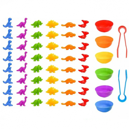 Joc sortare, clasificare culori si numarat Dinozauri, 48 piese, multicolor [7]