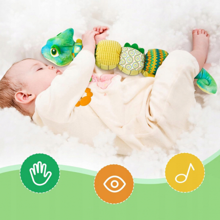 Jucarie Bebe Senzoriala Muzicala Cameleon, 60x9 cm, verde [5]