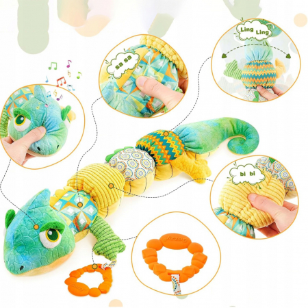 Jucarie Bebe Senzoriala Muzicala Cameleon, 60x9 cm, verde [1]