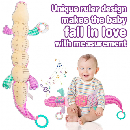 Jucarie Bebe Senzoriala Muzicala Crocodil, 60x9 cm, roz [5]