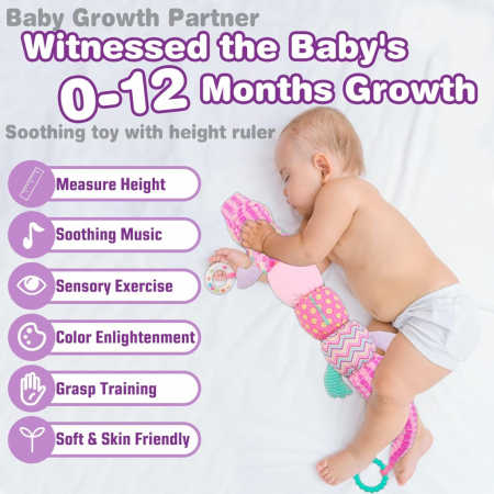 Jucarie Bebe Senzoriala Muzicala Crocodil, 60x9 cm, roz [2]