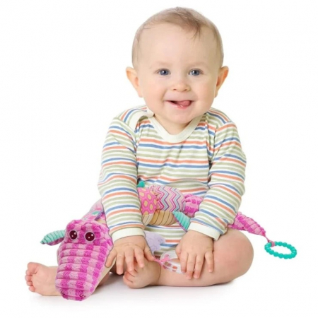 Jucarie Bebe Senzoriala Muzicala Crocodil, 60x9 cm, roz [4]