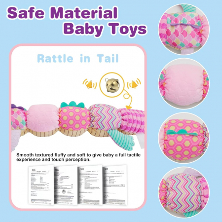 Jucarie Bebe Senzoriala Muzicala Crocodil, 60x9 cm, roz [3]