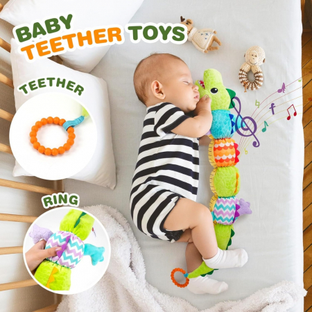 Jucarie Bebe Senzoriala Muzicala Crocodil, 60x9 cm, verde [4]